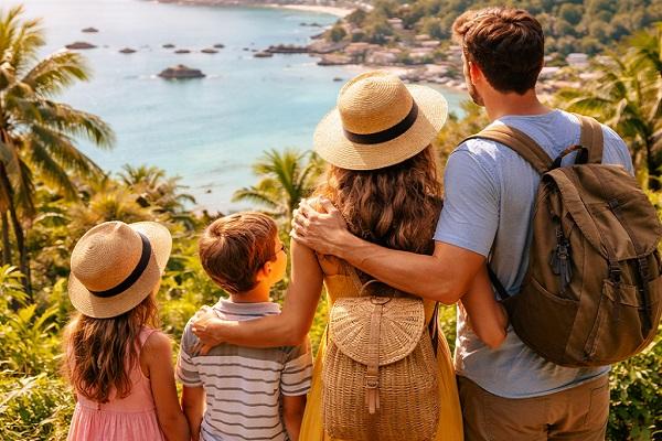 Family Overlooking Island